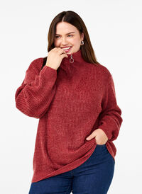 FLASH - Knitted sweater with high neck and zipper, Merlot Mel., Model