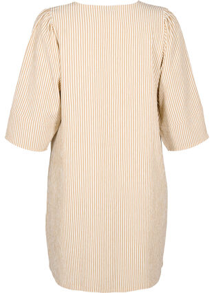 Zizzifashion Striped dress with 3/4 sleeves, Camel Stripe, Packshot image number 1