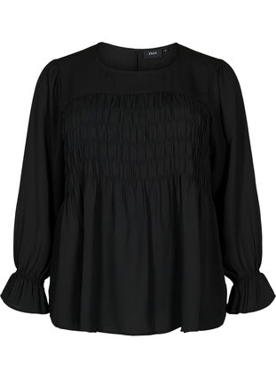 Zizzifashion Long sleeve smocked blouse, Black, Packshot image number 0