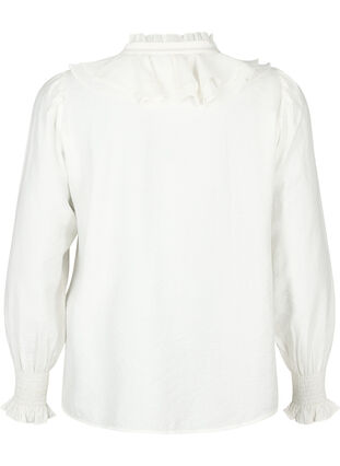 Zizzifashion Ruffle shirt blouse in viscose, Snow White, Packshot image number 1