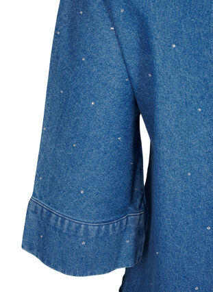 Zizzifashion Denim shirt with rhinestones and 3/4 sleeves, Bl. Denim Rhinestone, Packshot image number 3