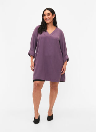 Zizzifashion A-shape tunic with 3/4 sleeves, Vintage Violet, Model image number 2