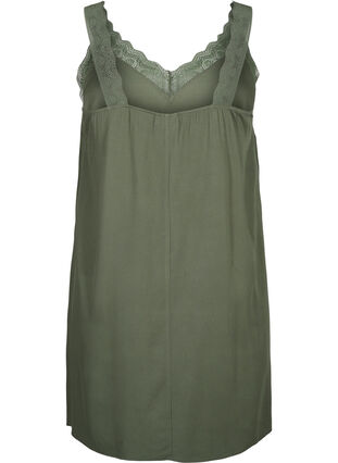 Zizzifashion Strap dress in viscose with lace, Thyme, Packshot image number 1