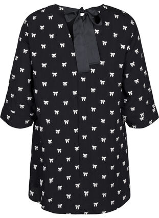 Zizzifashion Tunic with bows and 3/4 sleeves, Black White Bow, Packshot image number 1