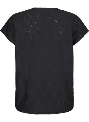 Zizzifashion Blouse with short sleeves and floral embroidery, Black, Packshot image number 1