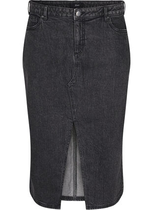 Zizzifashion Denim skirt with front slit, Dark Grey Denim, Packshot image number 0