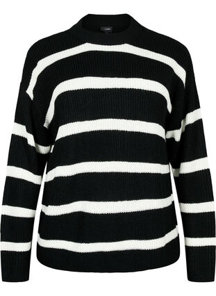 Zizzifashion FLASH - Striped Knit Sweater, Black/White Stripe, Packshot image number 0