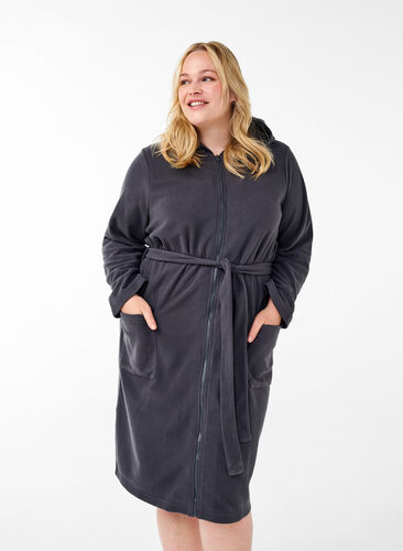 Zizzifashion Morning robe with zipper and hood, Asphalt, Model image number 0