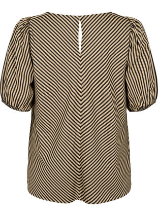 Zizzifashion Viscose blouse with striped print and 1/2 sleeves, Coriander/Bl. Stripe, Packshot image number 1