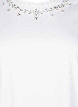 Zizzifashion T-shirt with round neck and rhinestones, Bright White, Packshot image number 2