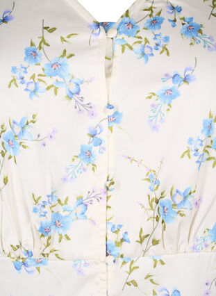 Zizzifashion Floral satin blouse with puff sleeves, Off White Blue Fl., Packshot image number 2