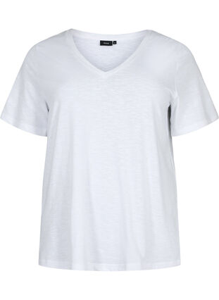 Zizzifashion Short sleeve basic t-shirt with v-neck, Bright White, Packshot image number 0