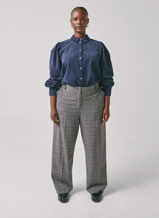 Zizzifashion Checked trousers with high waist and straight legs, Check, Image image number 0