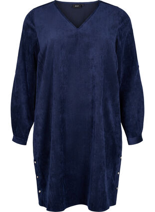 Zizzifashion Short velvet dress with pockets, Medieval Blue, Packshot image number 0