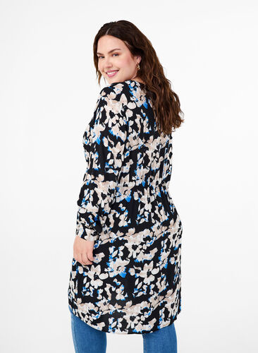 Zizzifashion Viscose dress with print and long sleeves, Bl.Antique White AOP, Model image number 1