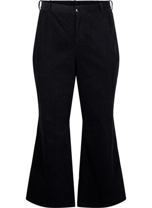 Zizzifashion Bootcut corduroy pants with a high waist, Black, Packshot image number 0