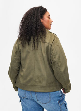 Zizzifashion Biker jacket in faux suede, Dusty Olive, Model image number 1