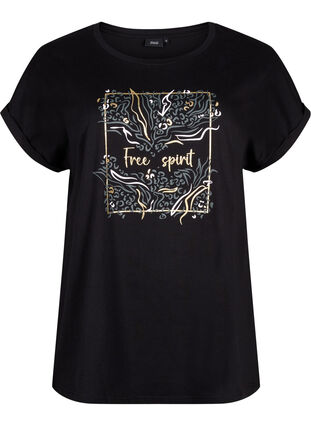 Zizzifashion Organic cotton T-shirt with gold print, Black W. Free, Packshot image number 0