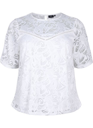 Zizzifashion Lace blouse with short sleeves, Bright White, Packshot image number 0