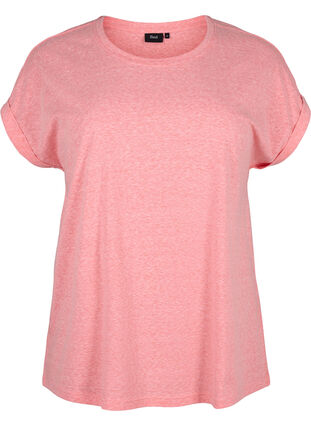 Zizzifashion Melange t-shirt with short sleeves, Living Coral Mel., Packshot image number 0