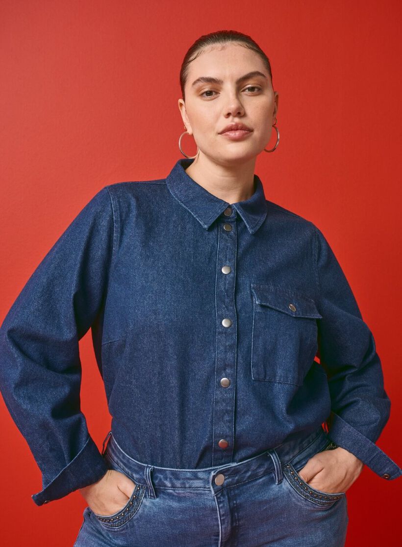 Denim jacket with chest pocket, , Model