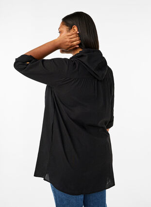Zizzifashion Hooded tunic in cotton and linen, Black, Model image number 1