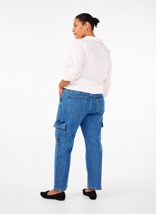 Zizzifashion Cargo jeans with high waist, Blue Denim, Model image number 1