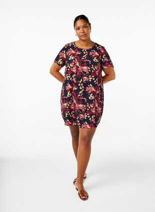 Zizzifashion Dress with print and short sleeves, Ev.Bl.PurpleFl.AOP, Model image number 2