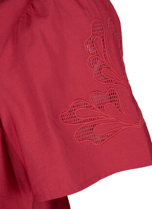 Zizzifashion Short sleeve viscose blouse with embroidery, Tango Red, Packshot image number 3