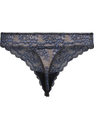 Zizzifashion G-string with contrast-coloured lace, Black w Blue , Packshot image number 1