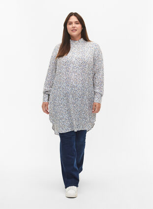 Zizzifashion Dotted viscose dress with buttons, Blue Dot AOP, Model image number 2