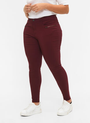 Zizzifashion Tight-fitting trousers with zip details, Port Royal, Model image number 2