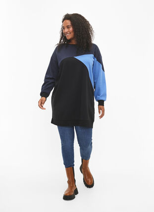 Zizzifashion Long sweatshirt with colorblock pattern, Night S. Color Block, Model image number 2