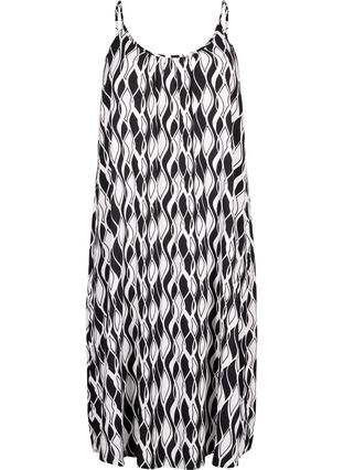 Zizzifashion Viscose strap dress with print, Black Swirl AOP, Packshot image number 0