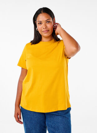 Zizzifashion Basic cotton T-shirt with round neck, Golden Yellow, Model image number 0