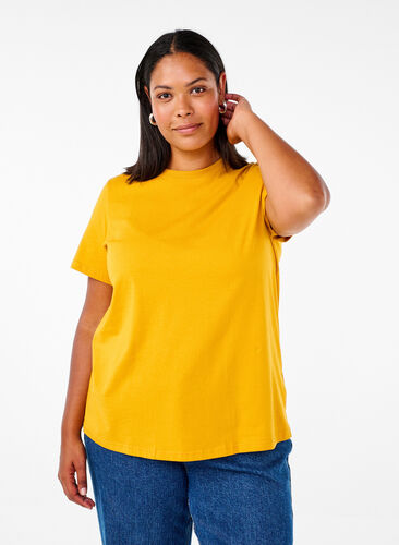 Zizzifashion Basic cotton T-shirt with round neck, Golden Yellow, Model image number 0