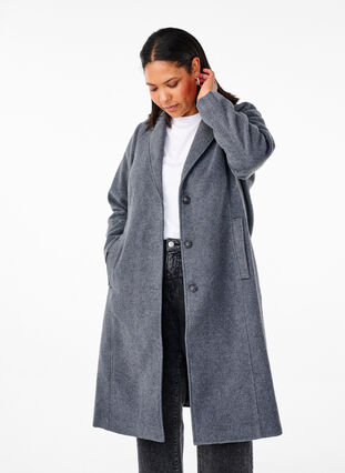 Zizzifashion Long wool coat with pockets, Dark Grey Melange, Model image number 0