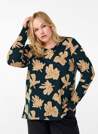 Floral blouse with long sleeves, Scarab Big FlowerAOP, Model