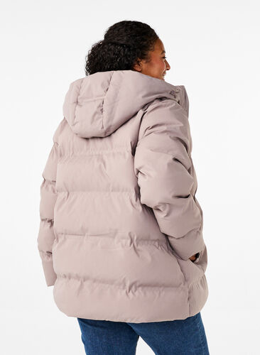 Zizzifashion Short puffer jacket with hood, Driftwood, Model image number 1