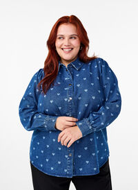 Denim shirt with hearts, L. Blue D. W. Heart, Model