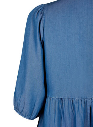 Zizzifashion Denim dress in TENCEL™ Lyocell with 3/4 sleeves, Blue Denim, Packshot image number 3