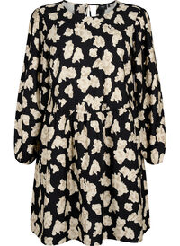 Long-sleeved dress with print and bows