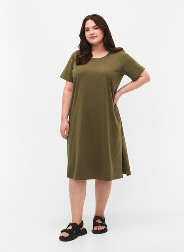 Zizzifashion Cotton dress with short sleeves, Ivy Green, Model image number 1