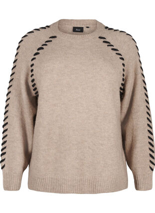 Zizzifashion Knitted blouse with stitching, Desert T.Wh.Mel.Comb, Packshot image number 0