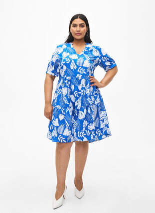 Zizzifashion FLASH - Printed A-line dress, Skydiver White AOP, Model image number 2