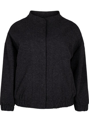 Zizzifashion Wool-look bomber jacket with pockets, Dark Grey Melange, Packshot image number 0