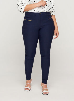 Zizzifashion Tight-fitting trousers with zip details, Night Sky, Model image number 3