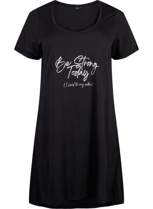 Zizzifashion Short-sleeved nightgown in organic cotton, Black Be Strong , Packshot image number 0