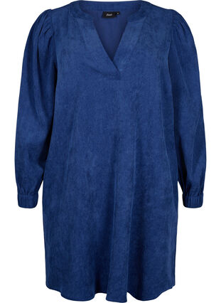 Zizzifashion Short velvet dress with long sleeves, Sodalite Blue, Packshot image number 0