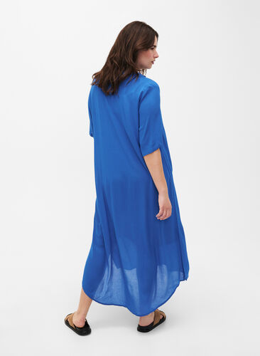 Zizzifashion Viscose shirt dress with short sleeves, Victoria blue, Model image number 1